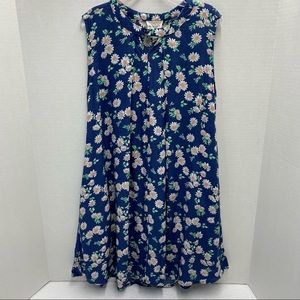 Hayden girls blue w/ floral print summer sleeveless dress Size 13/14 Flowy Rayon